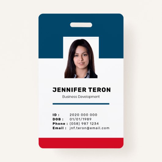 Custom Modern Navy Employee ID Kaart met streepjes Badge (Voorkant)