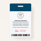 Custom Modern Navy Employee ID Kaart met streepjes Badge (Achterkant)