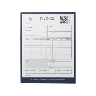 Custom Modern Navy Wedding Planner Invoice Billing Notitieblok