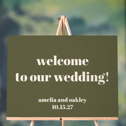 Custom Modern Olive Green Wedding Welkom Acryl Bord (Neutraal)