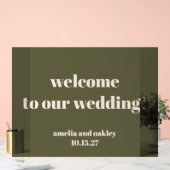 Custom Modern Olive Green Wedding Welkom Acryl Bord (Huwelijk)
