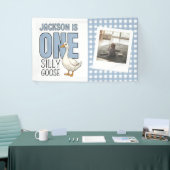 Custom Modern One Silly Goose First Birthday Party Spandoek (Beurs)