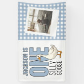Custom Modern One Silly Goose First Birthday Party Spandoek (Verticaal)