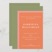 Custom Modern Oranje Sage Green Graduparty Kaart (Voorkant / Achterkant)
