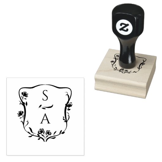 Custom Modern Paar Monogram Bloemkam Rubberstempel (Gestempeld)