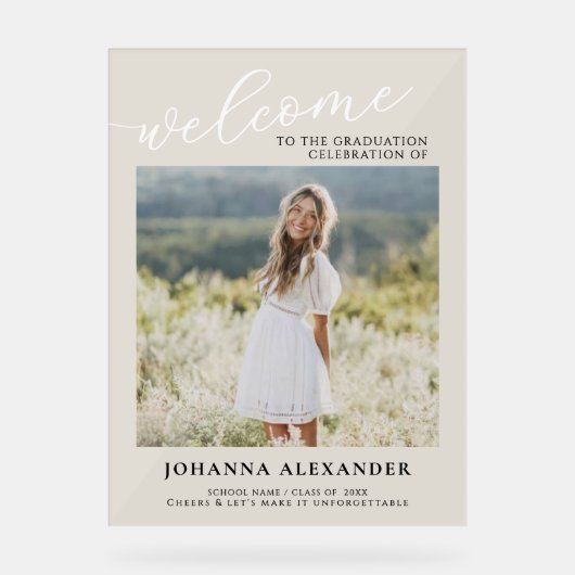 Custom Modern Photo Afstuderen Welkom Acryl Bord