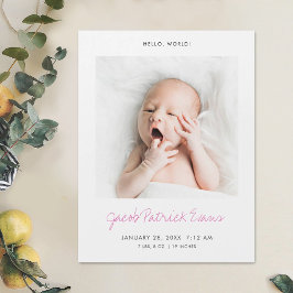 Custom Modern Photo Birth Announcement Magnet Magnetische Uitnodiging