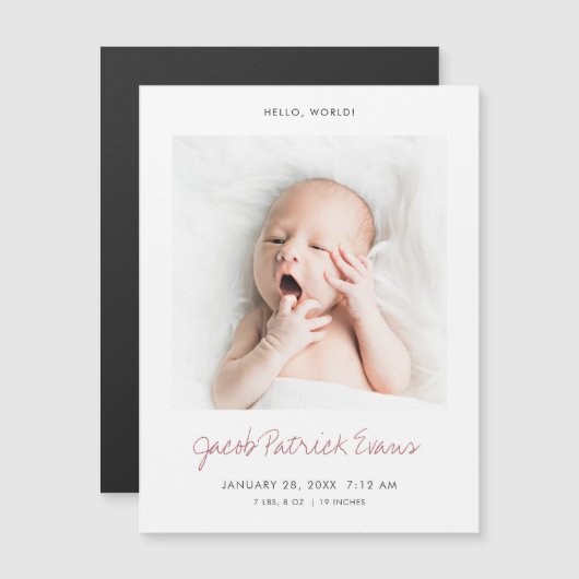 Custom Modern Photo Birth Announcement Magnet Magnetische Uitnodiging (Voorkant / Achterkant)