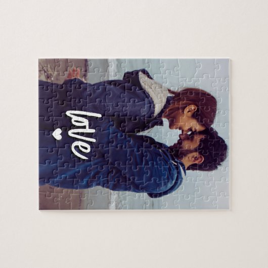 Custom Modern Photo Love Script Couple Legpuzzel (Horizontaal)