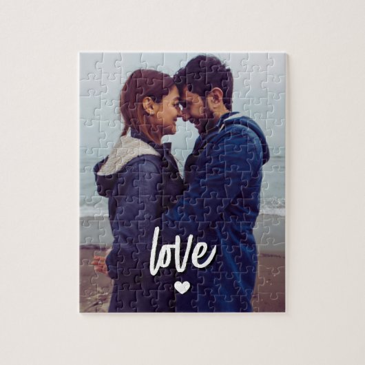 Custom Modern Photo Love Script Couple Legpuzzel (Verticaal)