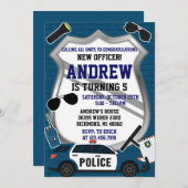 Custom Modern Police Birthday Party Invitation Kaart (Voorkant / Achterkant)