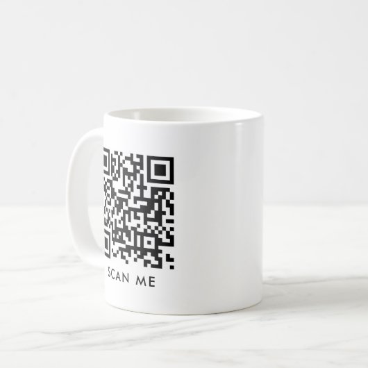 Custom Modern QR Code Scan Me Sjabloon Wit Koffiemok (Voorkant links)