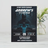 Custom Modern Race Car verjaardagsfeestje voor kin Kaart (Staand voorkant)