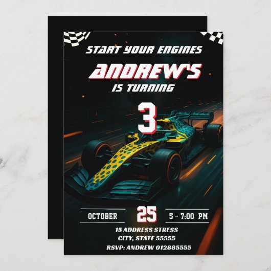 Custom Modern Racing Car verjaardagsfeestje Kaart (Voorkant / Achterkant)