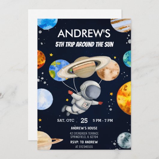 Custom Modern Rocket Ship Outer Space Verjaardag Kaart (Voorkant / Achterkant)