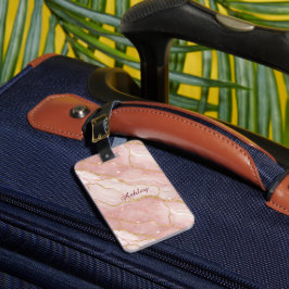Custom Modern Rose Quartz Marble Gold Bagagelabel