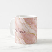 Custom Modern Rose Quartz Marble Gold Glitter Koffiemok (Voorkant links)