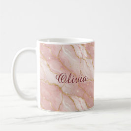 Custom Modern Rose Quartz Marble Gold Glitter Koffiemok