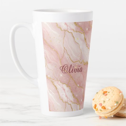 Custom Modern Rose Quartz Marble Gold Glitter Latte Mok (In situ)
