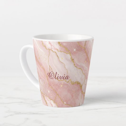Custom Modern Rose Quartz Marble Gold Glitter Latte Mok (Linkerhoek)