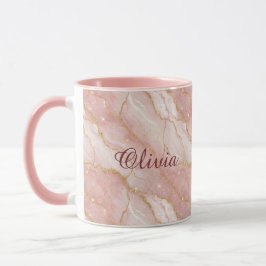 Custom Modern Rose Quartz Marble Gold Glitter Mok
