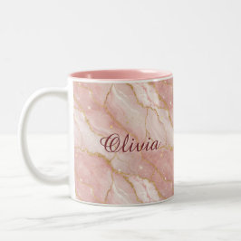 Custom Modern Rose Quartz Marble Gold Glitter Tweekleurige Koffiemok