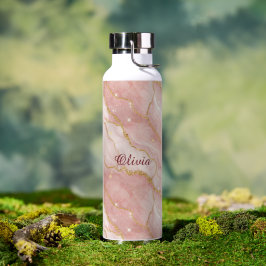 Custom Modern Rose Quartz Marble Gold Waterfles