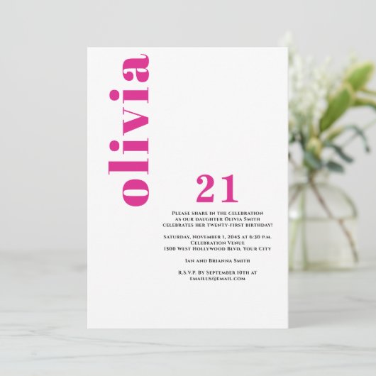 Custom Modern Roze 21e Verjaardag Kaart (Staand voorkant)