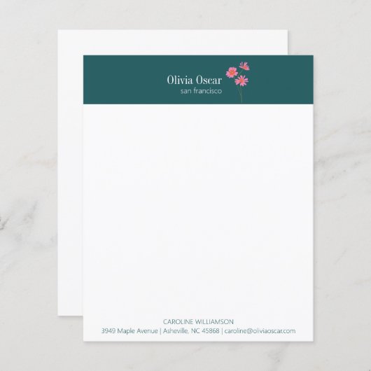 Custom Modern Roze Blauwgroen Bloem Business Stati (Voorkant / Achterkant)