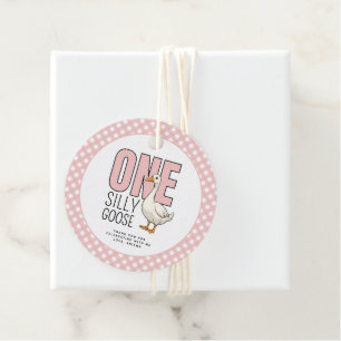 Custom Modern Roze Een Gekke Gans Eerste Verjaarda Bedankjes Labels