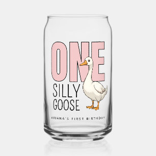 Custom Modern Roze Een Gekke Gans Eerste Verjaarda Blikvorm Glas