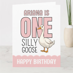 Custom Modern Roze Een Gekke Gans Eerste Verjaarda Kaart