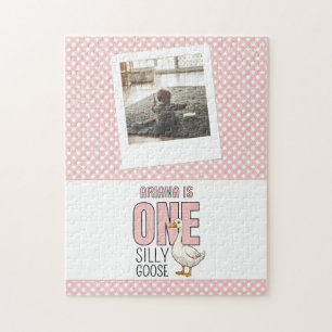 Custom Modern Roze Een Gekke Gans Eerste Verjaarda Legpuzzel