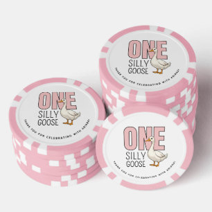 Custom Modern Roze Een Gekke Gans Eerste Verjaarda Poker Chips
