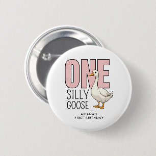 Custom Modern Roze Een Gekke Gans Eerste Verjaarda Ronde Button 5,7 Cm