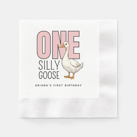 Custom Modern Roze Een Gekke Gans Eerste Verjaarda Servet (Voorkant)