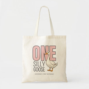 Custom Modern Roze Een Gekke Gans Eerste Verjaarda Tote Bag