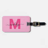 Custom Modern Roze Initiaal Naam Monogram Bagagelabel (Voorkant horizontaal)