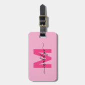 Custom Modern Roze Initiaal Naam Monogram Bagagelabel (Voorkant verticaal)