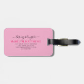 Custom Modern Roze Initiaal Naam Monogram Bagagelabel (Achterkant horizontaal)