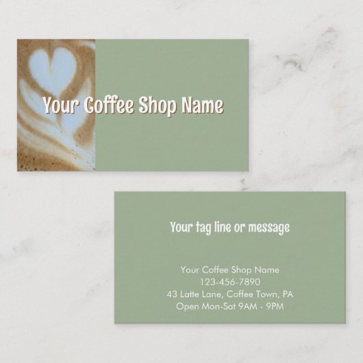 Custom Modern Sage Coffee Shop Photo Template Visitekaartje (Voorkant / Achterkant)