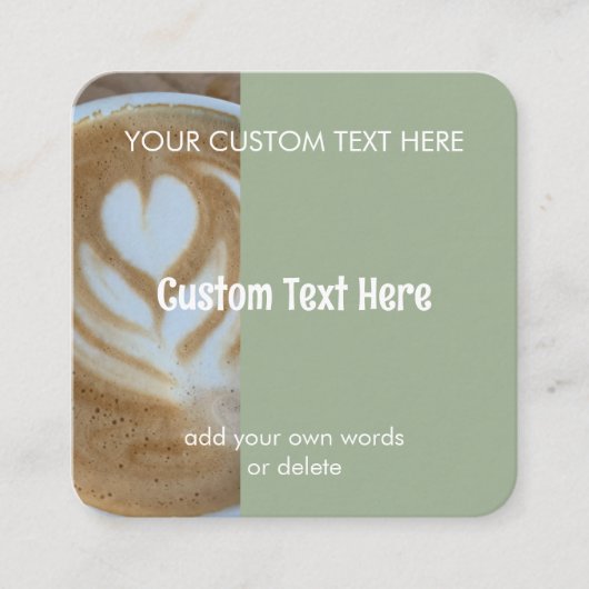 Custom Modern Sage Green Cafe Photo Template Vierkante Visitekaartje (Voorkant)