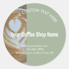 Custom Modern Sage Green Coffee Shop Photo Product Ronde Sticker