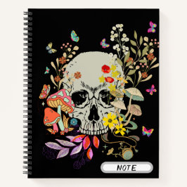 Custom Modern  schedel Bloem Paddenstoelenpatroon Notitieboek