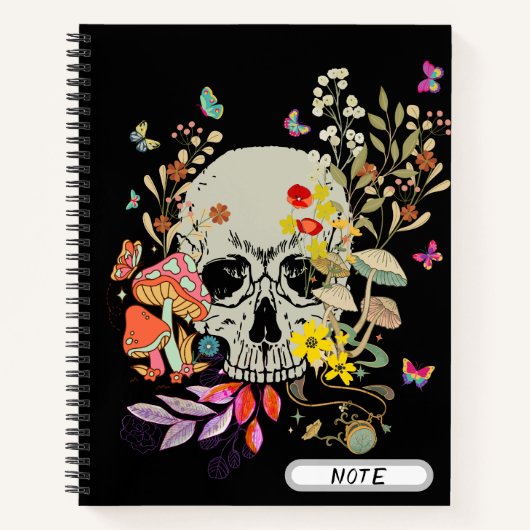 Custom Modern  schedel Bloem Paddenstoelenpatroon Notitieboek (Voorkant)