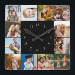 Custom Modern Simple Easy Family Photo Collage Vierkante Klok<br><div class="desc">Simple and modern Instagram foto collage, perfect for 16 favorite memories to be grateful for in this keepsake wall clock with minimalist design. Perfect as a gift for family or best friends, home warming, or newlyweds but also a perfect present to yourself, an everyday reminder of how lucky you are....</div>