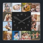 Custom Modern Simple Easy Family Photo Collage Vierkante Klok<br><div class="desc">Simple and modern Instagram foto collage, perfect for 16 favorite memories to be grateful for in this keepsake wall clock with minimalist design. Perfect as a gift for family or best friends, home warming, or newlyweds but also a perfect present to yourself, an everyday reminder of how lucky you are....</div>