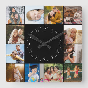 Custom Modern Simple Easy Family Photo Collage Vierkante Klok