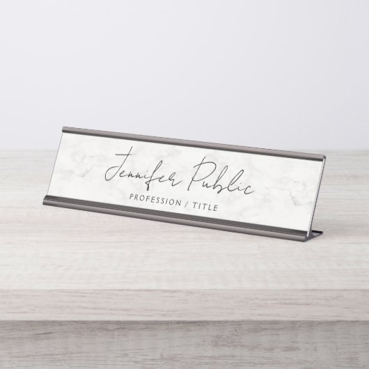 Custom Modern Simple Elegant White Marble Bureau Naambordje (Voorkant)