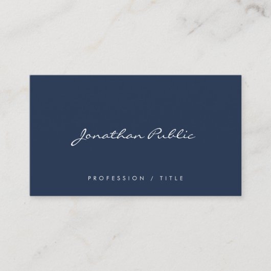 Custom Modern Simple Handwritten Script Navy Blue Visitekaartje (Voorkant)